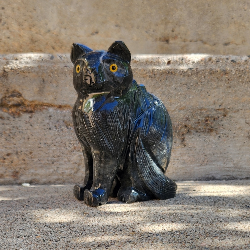 New Soapstone Gray Cat Figure